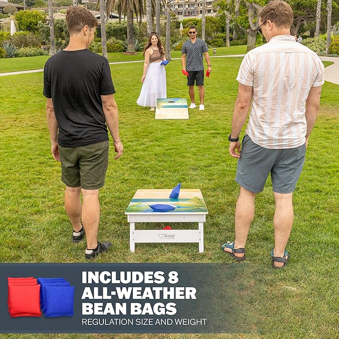 GoSports 4 x 2 ft Resort Collection All Weather Cornhole Boards - Choose Rustic, Beach, White DIY, Blue Stripe, Palms - Regulation Size Set