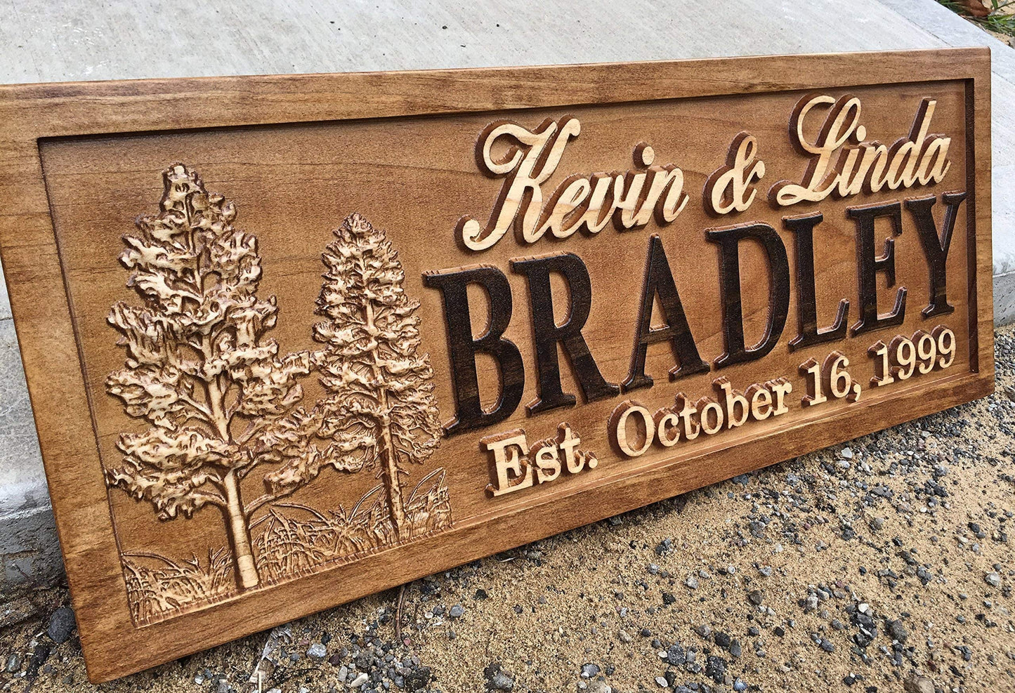 Rustic Wedding Signs Wood Wall Art Personalized Couples Gift Ideas Family Last Name Custom Name Sign Lakehouse Hunting Lodge Home Decor Tree Carved Wooden Cabin 5 Year Anniversary
