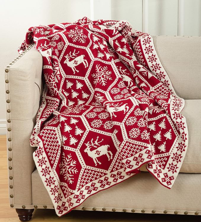 SARO LIFESTYLE Christmas Knit Throw Blanket, 60"x80", Red