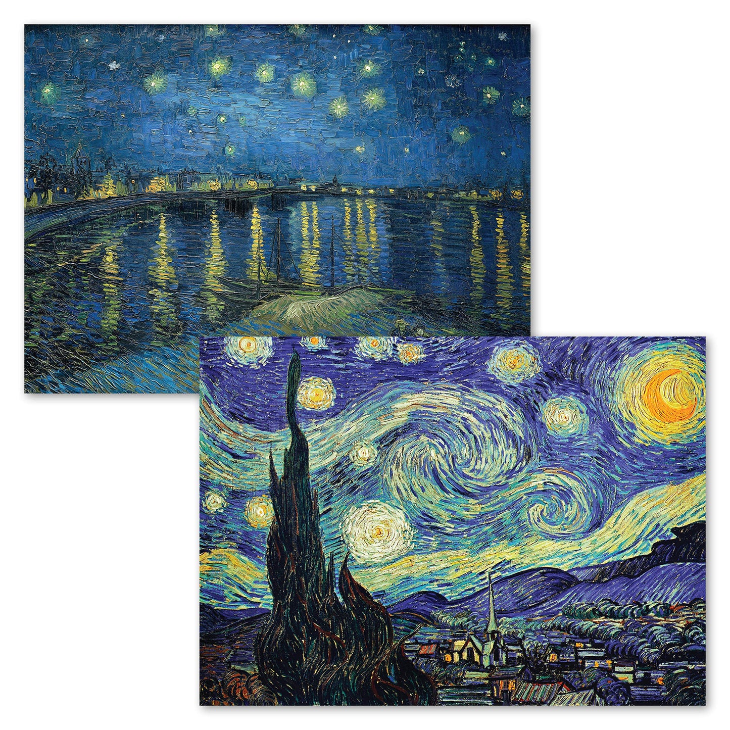 2 Pack - The Starry Night 1889 & Starry Night Over the Rhone by Vincent Van Gogh - Fine Art Poster Prints (LAMINATED, 18" X 24")