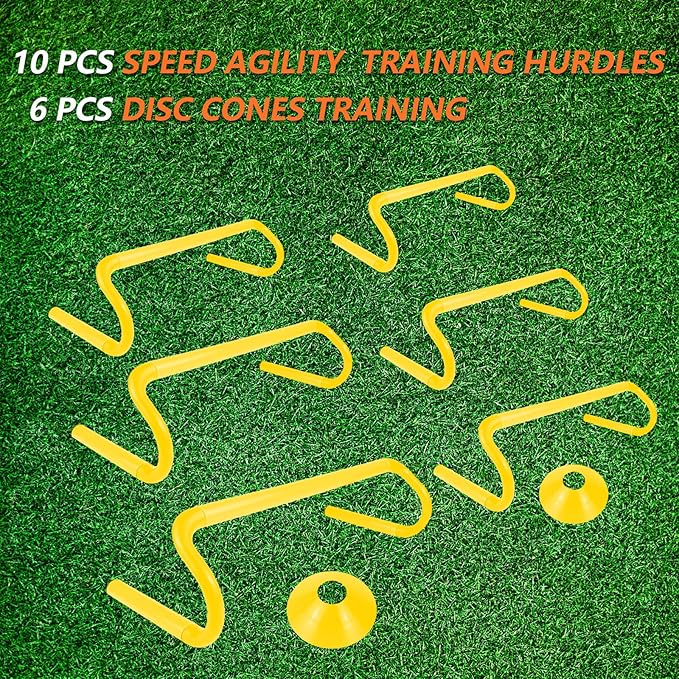 10 Pcs 6" Speed Agility Training Hurdles with 6 Marker Cone Durable Detachable Training Equipments Plyometric All Speed Hurdle for Athletes Soccer Basketball Football Practice