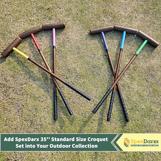 Six Player Croquet Sets, 35’’ Croquette Set with Premium Wooden Mallets/Colored Balls/Wickets/Stakes/Carrying Bag, Lawn Backyard Outdoor Game for Teenager Adult Family