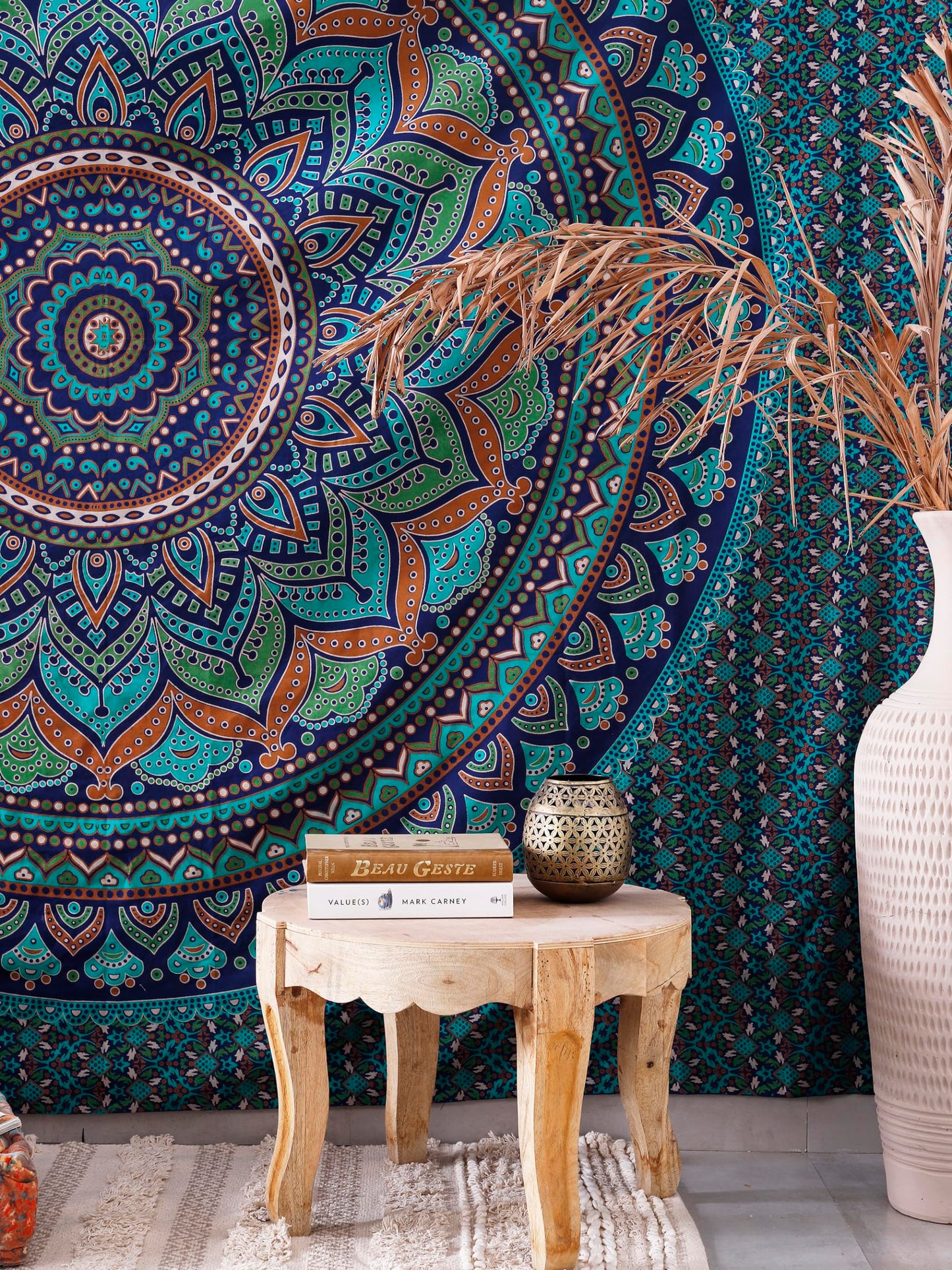 Popular Handicrafts Tapestry Wall Hanging Hippie Ombre Mandala Bohemian Hippy Intricate Indian Tapestries Bedspread Tarquoise