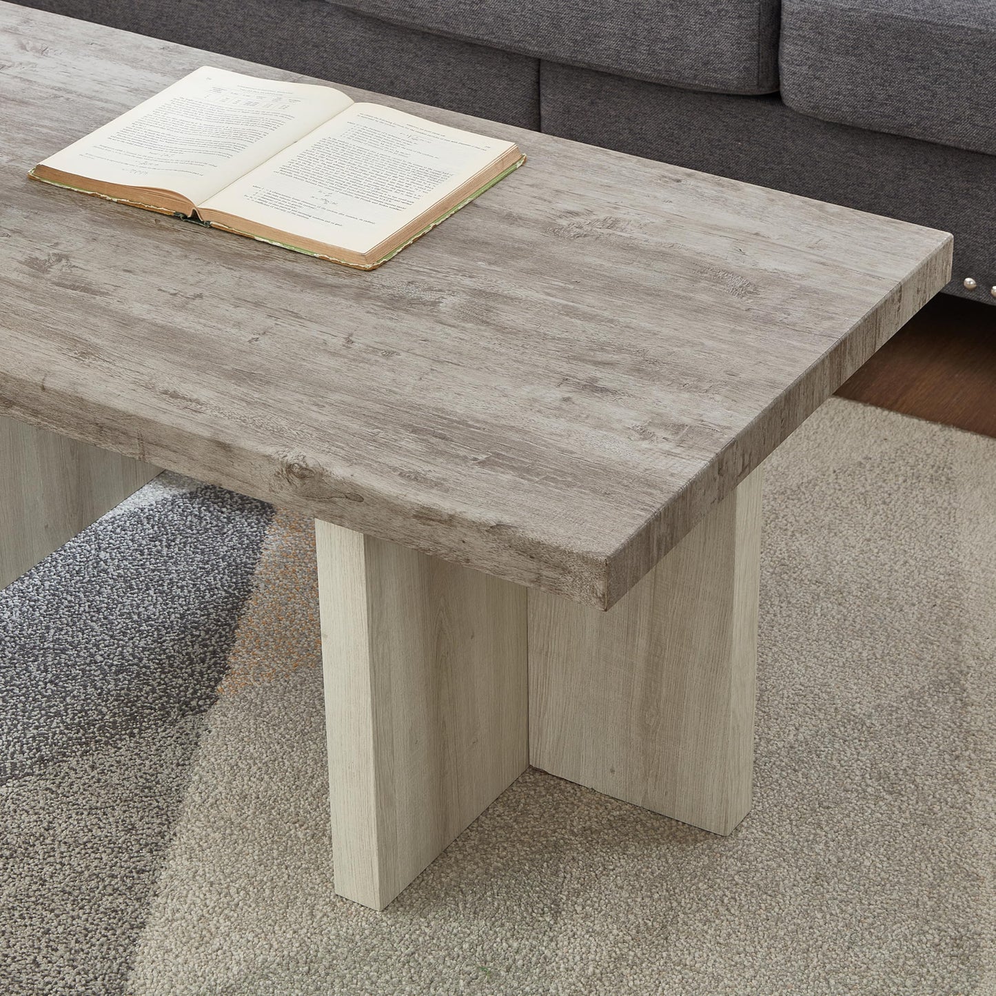 Roundhill Furniture Mchome 3-Piece Coffee Table Set, Coffee Table and Two End Tables, Weathered Gray and Beige