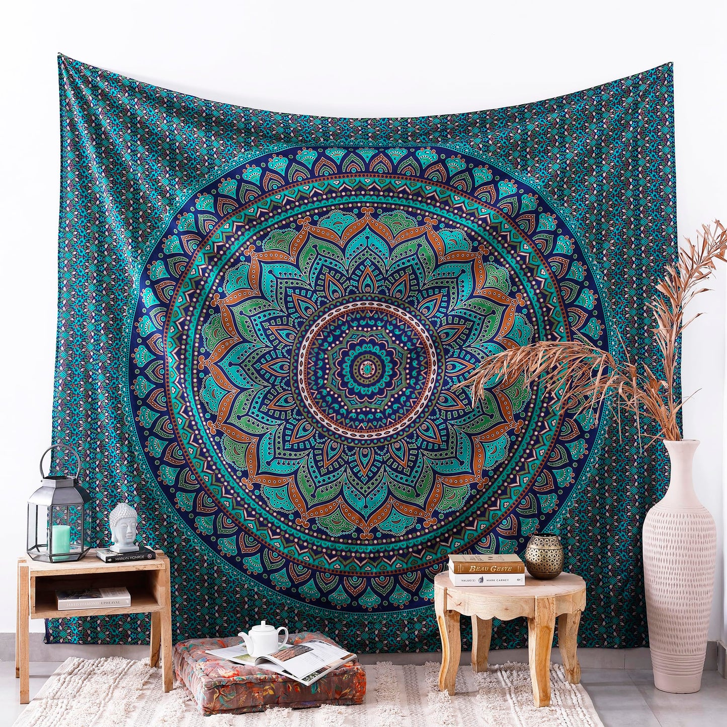 Popular Handicrafts Tapestry Wall Hanging Hippie Ombre Mandala Bohemian Hippy Intricate Indian Tapestries Bedspread Tarquoise
