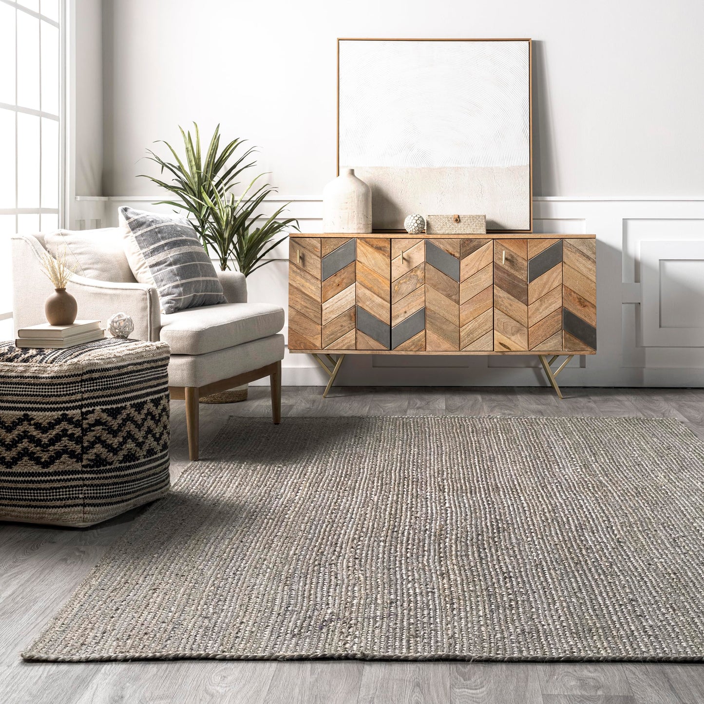 nuLOOM 9x12 Rigo Jute Hand Woven Area Rug, Grey, Solid Farmhouse Design, Natural Fiber, For Bedroom, Living Room, Dining Room, Hallway, Office, Kitchen, Entryway