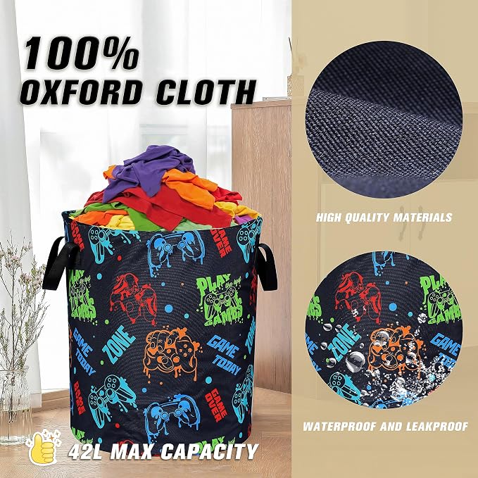 Game Machine Laundry Basket Funny Color Foldable Oxford Cloth Tote Bag Laundry Hamper Clothes Storage Bucket Organizer For Bathroom/Laundry Storage/Bedroom Storage Basket 18.9x16.5 Inch