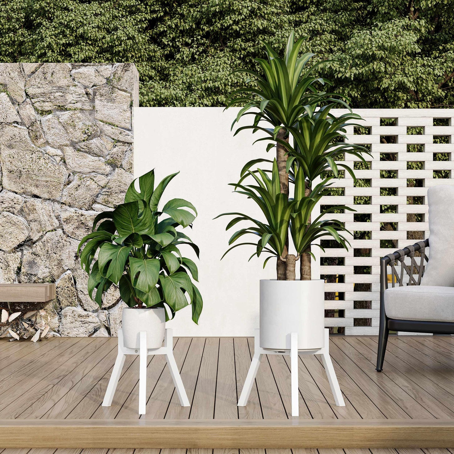IRCPEN Adjustable Plant Stands Set of 2, Metal Small Plant Holder, Heavy Duty Stable Flower Holder Stand Rack for Various Pot Sizes Indoor Outdoor Corner Living Room Balcony Office White PS-007WH-2