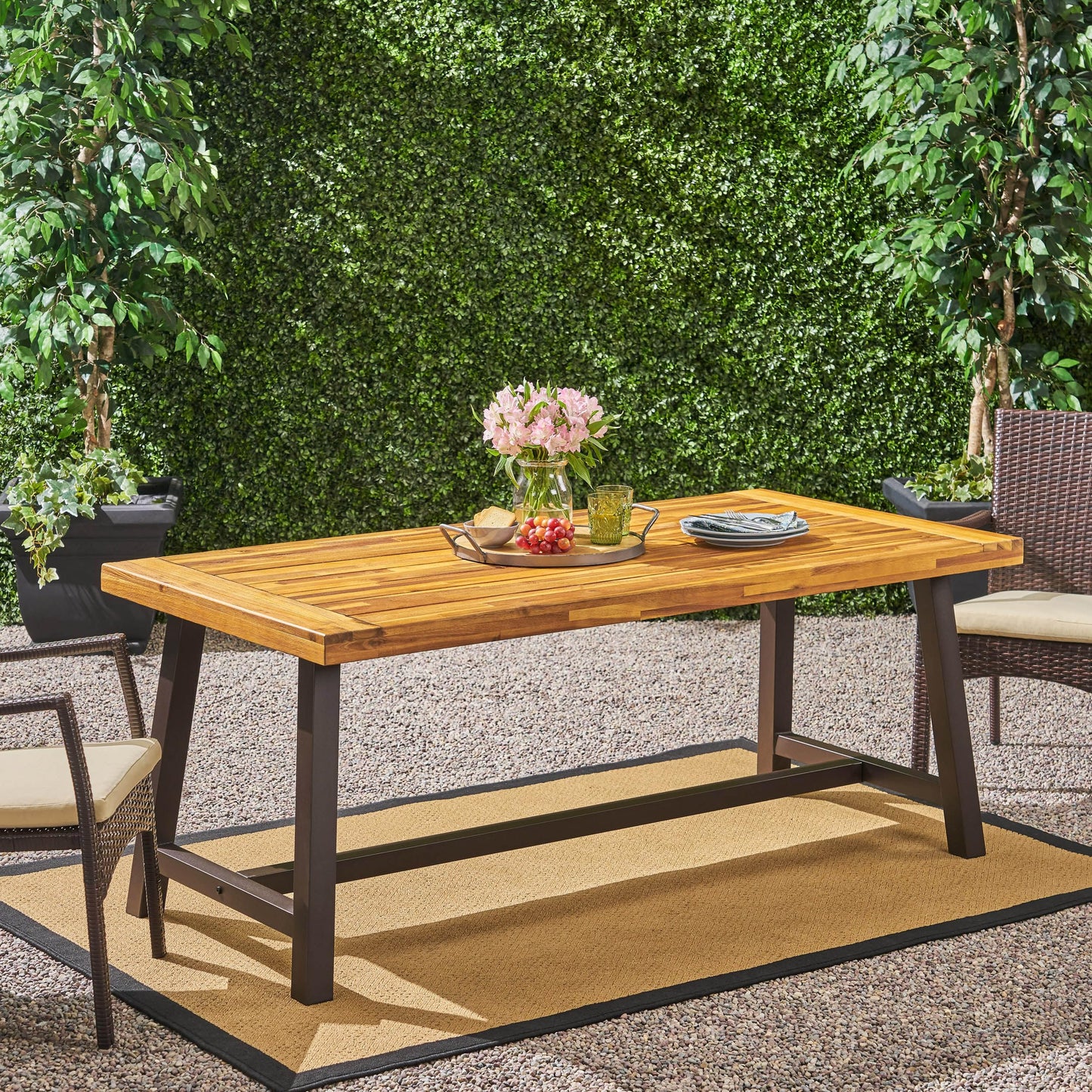 Christopher Knight Home Carlisle Outdoor Dining Table with Iron Legs, Sandblast Finish / Rustic Metal