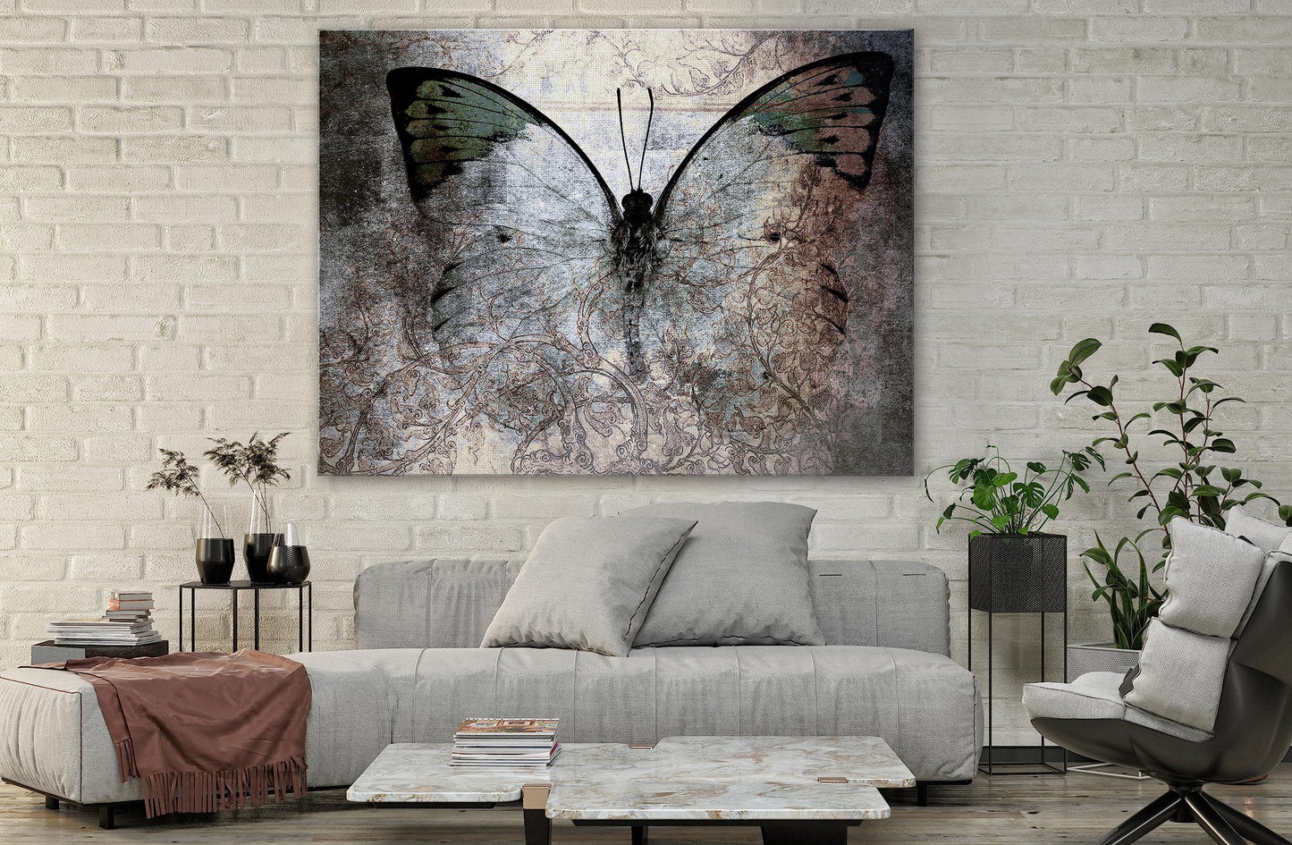 SpiritualHands Captivating ModernAbstract Canvas Wall Art for Living Room and Bedroom, Modern Black and White, Blue, and Textured Designs, Enhance Your Space with Large, Metal Accented Artwork, Perfect for Contemporary Home Decor (01 GRUNGE BUTTERFLY M AB