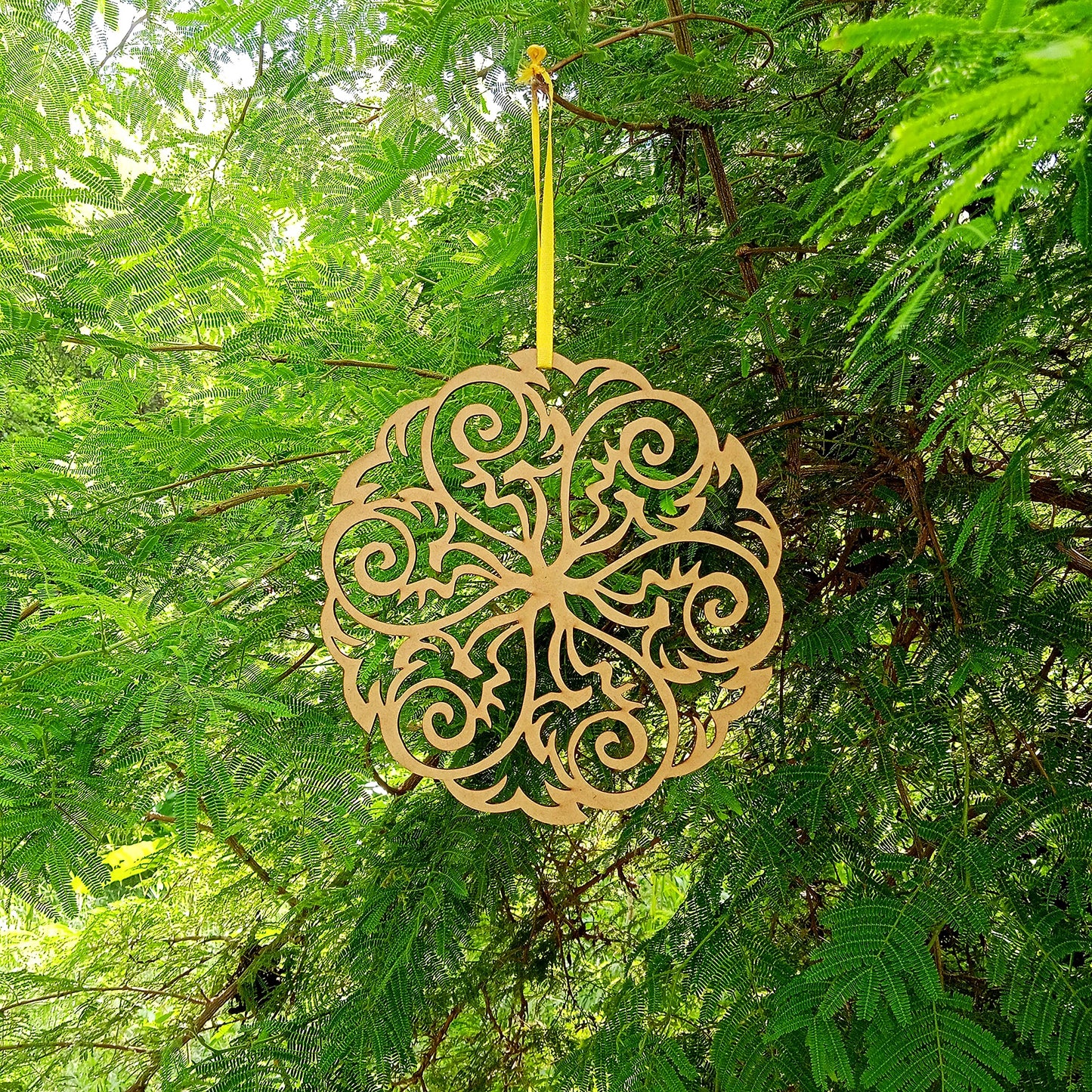 Purpledip Wooden Laser Cut Wall Hanging: Mandala Art, Unfinished (12388)